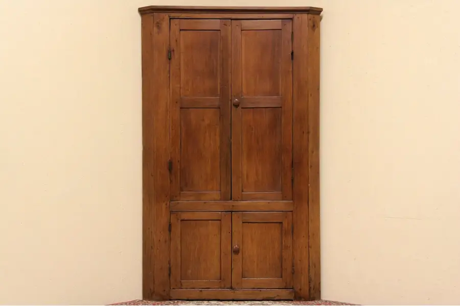 Photo of Primitive Antique 1850 Missouri Walnut Country Corner Cabinet