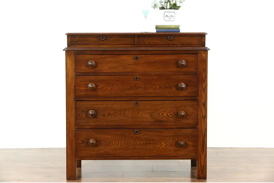 Photo of Oak & Ash 1870 Antique Hand Crafted Chest or Dresser Hankie or Jewelry Drawers