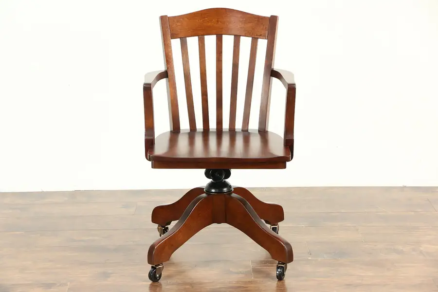 Photo of Maple Swivel 1920 Antique Adjustable Library or Office Desk Chair