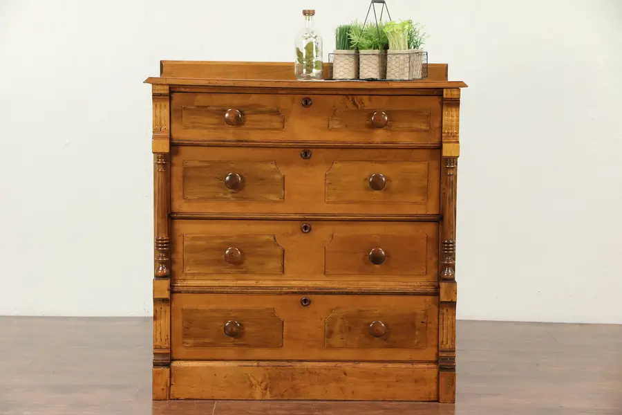 Photo of Victorian Eastlake Antique Maple Chest or Dresser, Columns