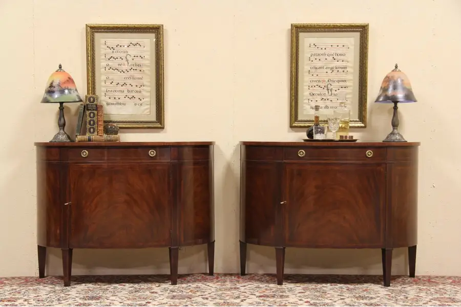 Photo of Pair Baker Demilune Console Cabinets