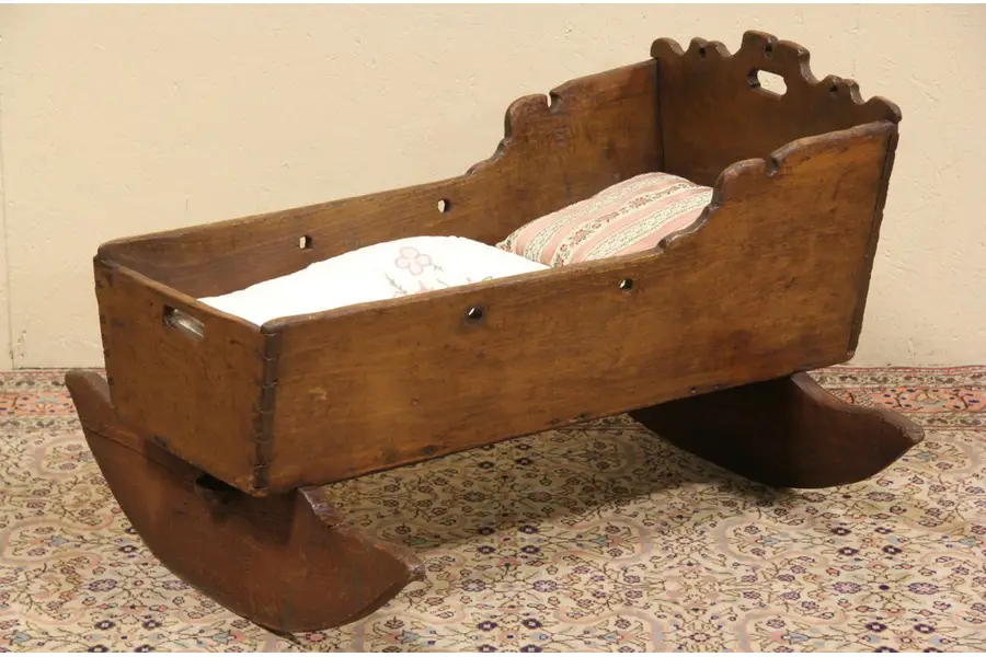 Photo of Country Pine Baby Rocking Cradle, Late 1700's