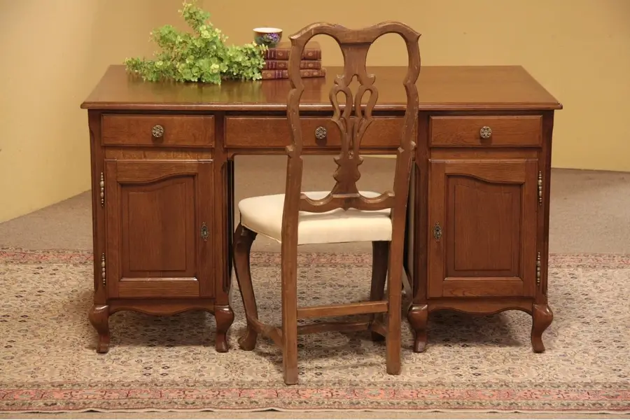 Photo of Country French Carved Oak Vintage Desk