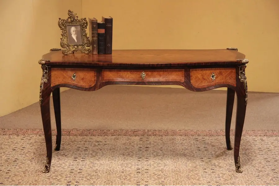 Photo of French Antique Marquetry Writing Desk, Bureau Plat