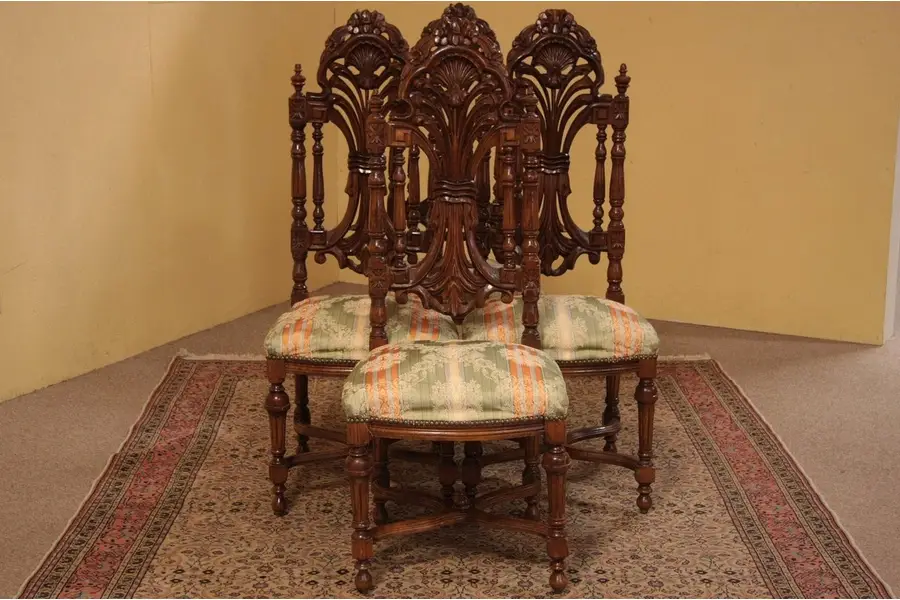 Photo of Set of 4 Renaissance Carved Dining or Game Chairs