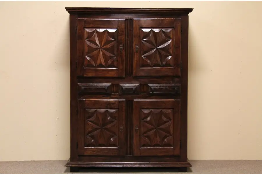 Photo of Carved 1600's Dowry Cabinet or Cupboard