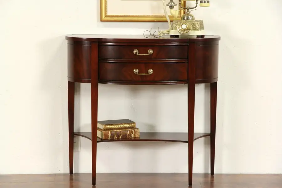 Photo of Hall Console Table, Vintage Demilune Half Round with Leather Top