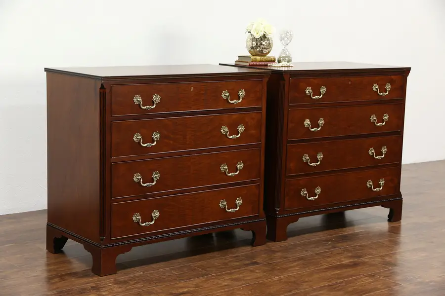 Photo of Kittinger NY Signed Pair of Vintage Mahogany Linen Chests or Dressers