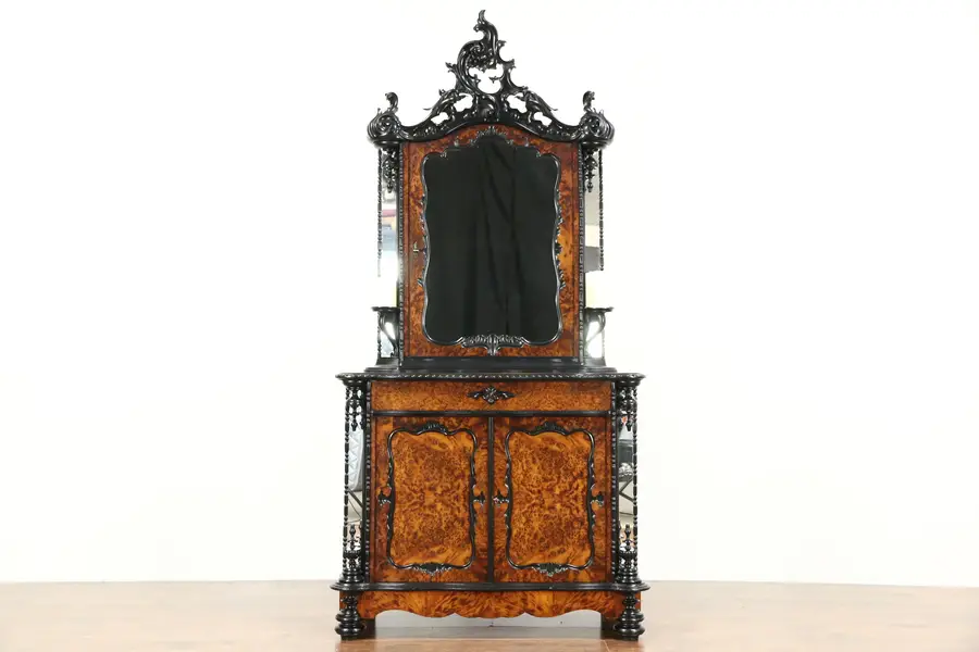 Photo of Ship Captain 1870 Antique Bar Cabinet, Wave & Dolphin Motifs, Denmark