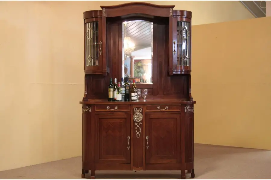 Photo of Back Bar Server, Bronze Cherub, Leaded Glass