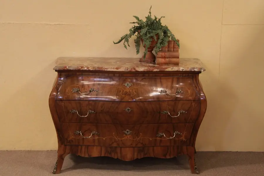 Photo of Bombe & Olive Marquetry Marble Top Chest or Dresser