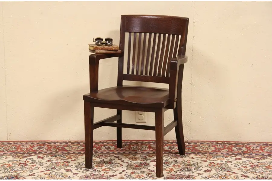 Photo of Antique 1920 Oak Banker Armchair