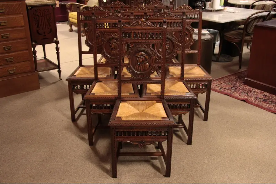 Photo of Brittany Set of 8 Carved Portrait Chairs
