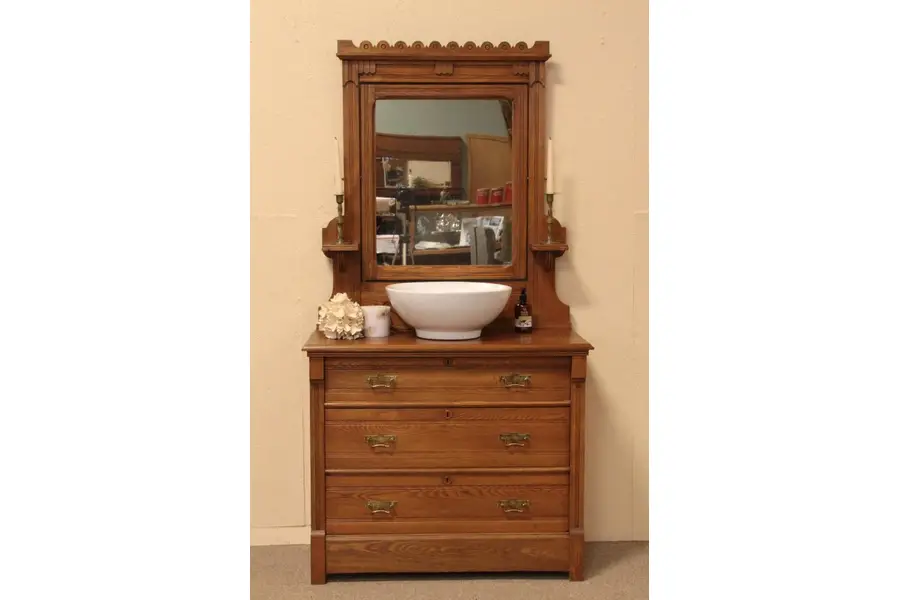 Photo of Victorian Eastlake Chest or Dresser, Swivel Mirror