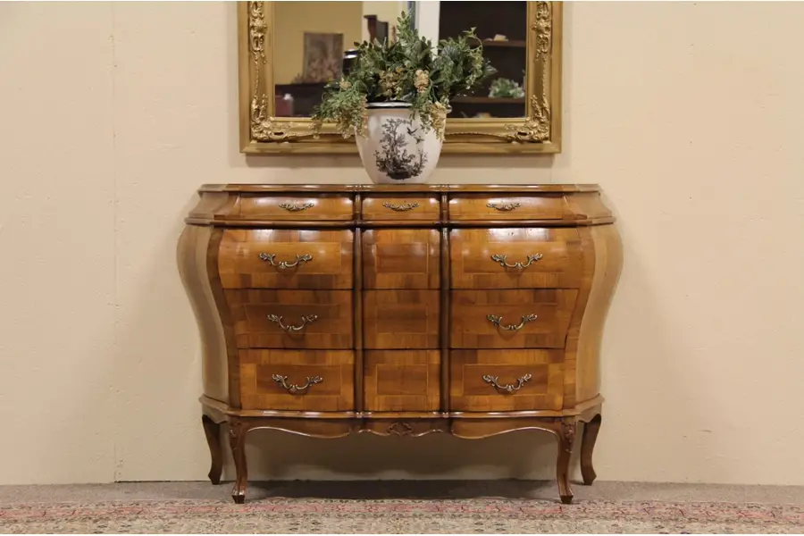 Photo of Tuscan Italian Olivewood Bombe Chest or Commode