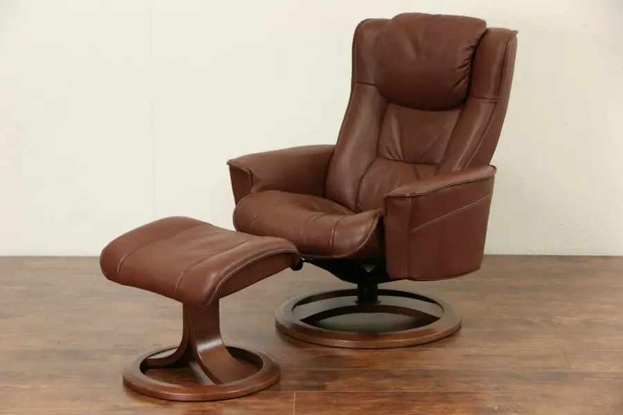 Photo of Leather Chair & Swivel Stool or Ottoman Set, Int. Mobel Group