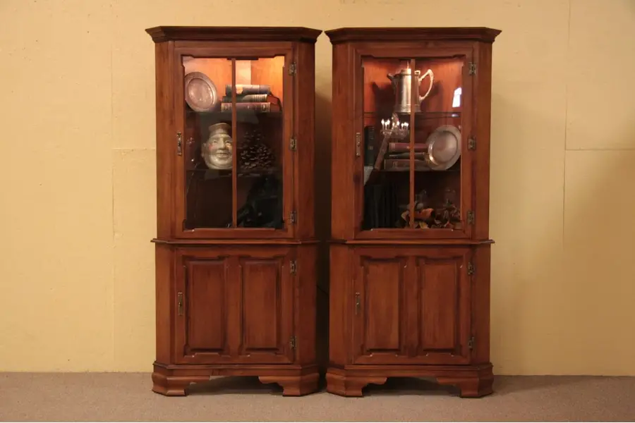 Photo of Pair of Tell City Maple Corner Cabinets