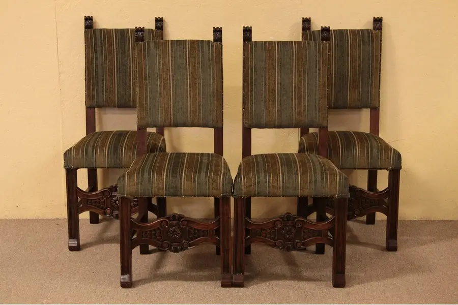Photo of Four Antique Carved Dining or Game Chairs