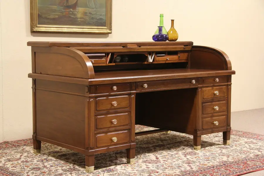 Photo of Walnut 6' Antique 1915 Roll Top Desk