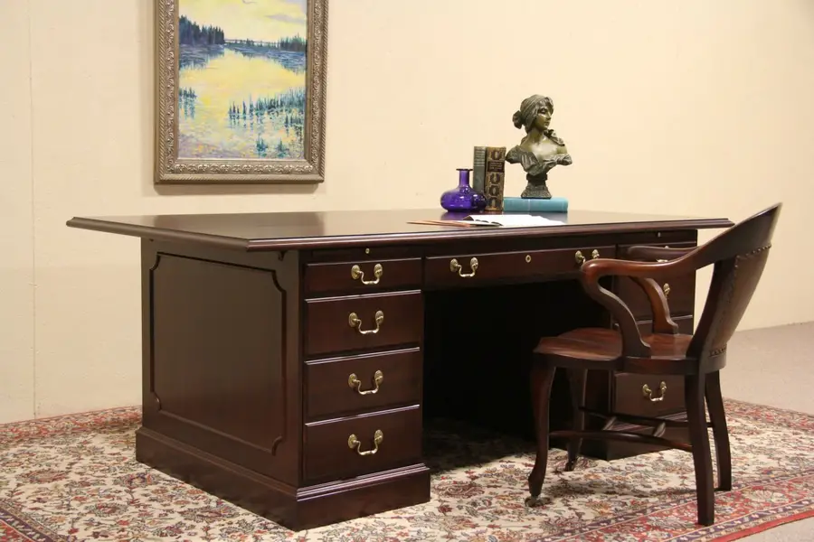 Photo of Ethan Allen Vintage Cherry Executive Desk, Conference Top