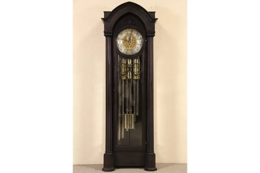 Photo of Herschede 1915 Gothic Tall Case Grandfather Clock, 7 Tube Westminster Chime