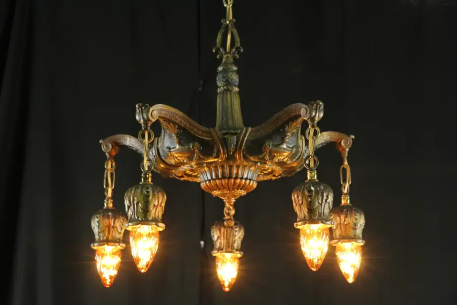 Photo of Patinated 5 Light 1915 Antique Ceiling Light Fixture