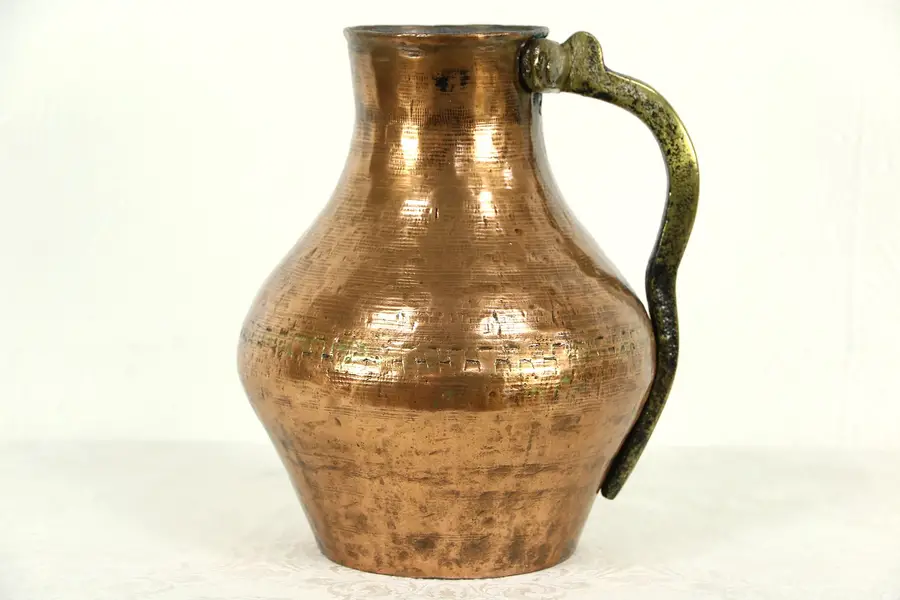 Photo of Copper Hand Hammered Jug or Pitcher, Brass Handle, Turkey