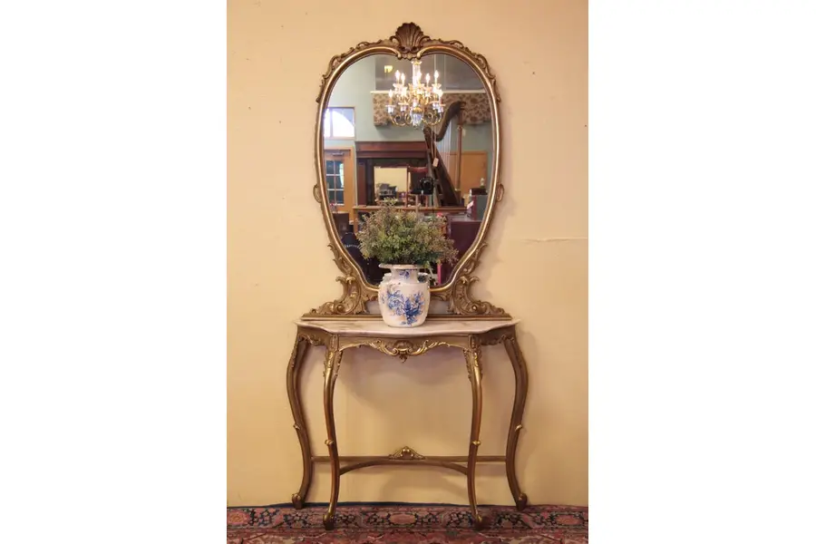 Photo of Antique Gold Console Table with Mirror and Marble
