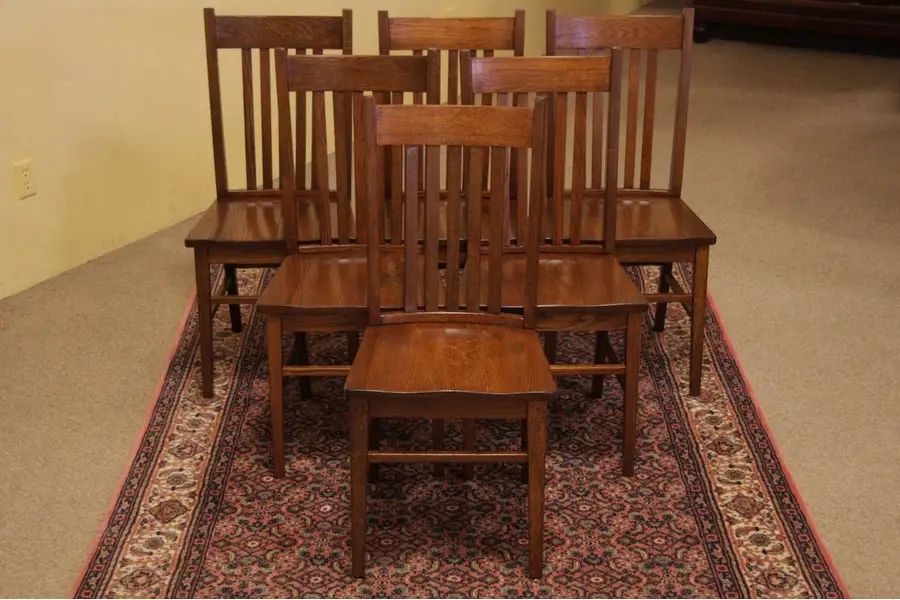 Photo of Set of 6 Arts and Crafts Mission Oak Dining Chairs