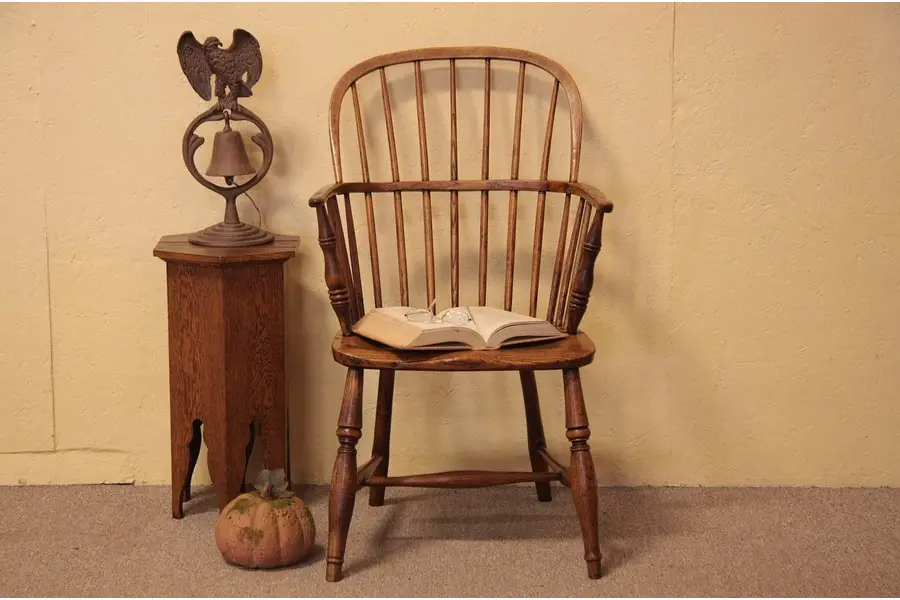 Photo of Country Elm & Oak Windsor Armchair Hand Carved 1840