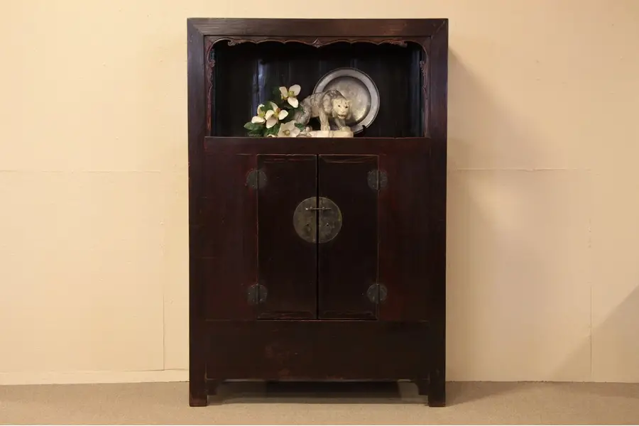 Photo of Rustic Chinese Cabinet with Open Top, Secret Storage