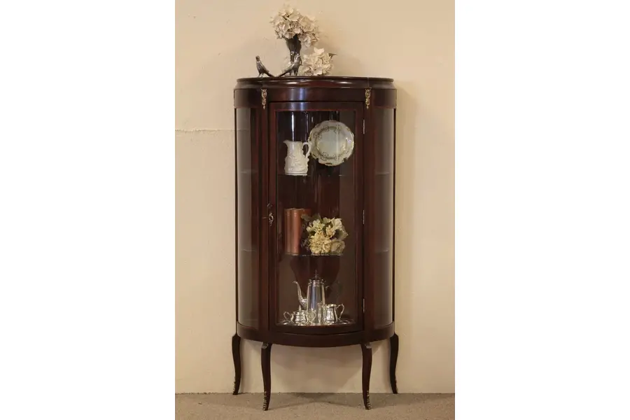 Photo of Curved Glass French Mahogany Curio Cabinet