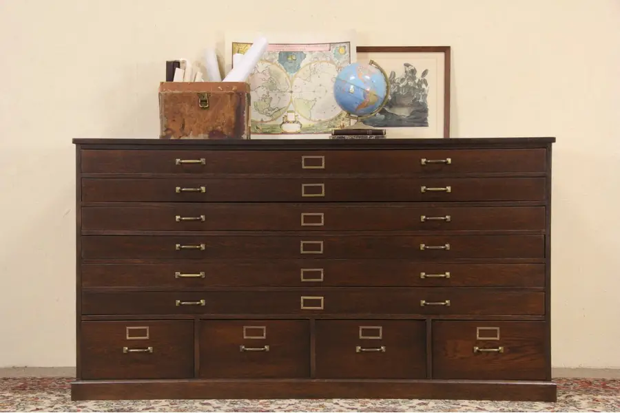 Photo of Oak 1920 Vestment or Collector Cabinet, Map Chest or Drawing File