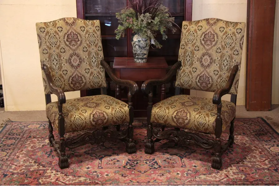 Photo of Pair of Antique Carved Throne or Hall Chairs