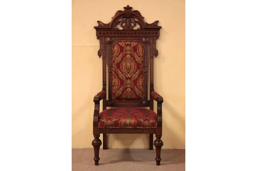 Photo of Victorian Antique Oak Throne or Hall Chair