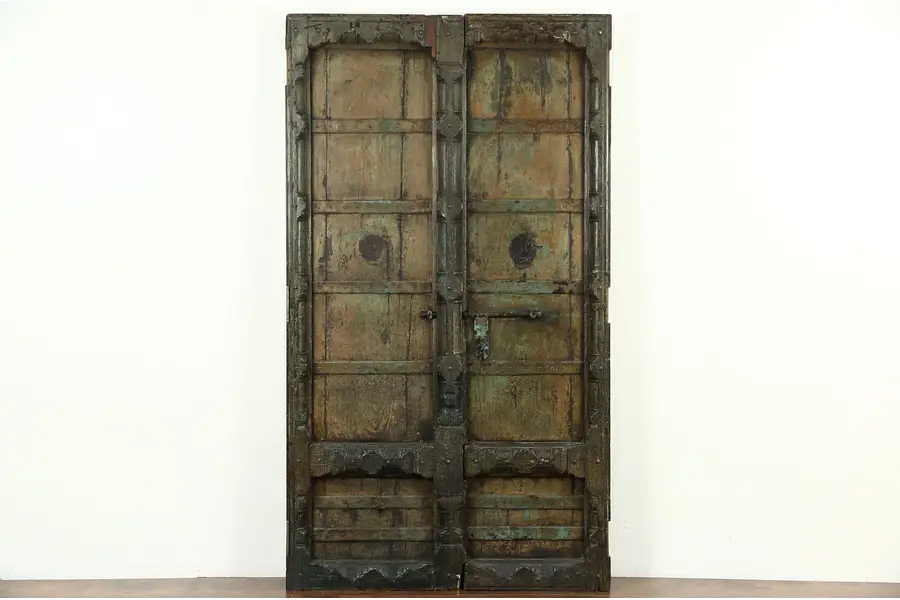 Photo of Pair of Dutch East Indies Antique Teak Doors, Iron Mounts, Salvage