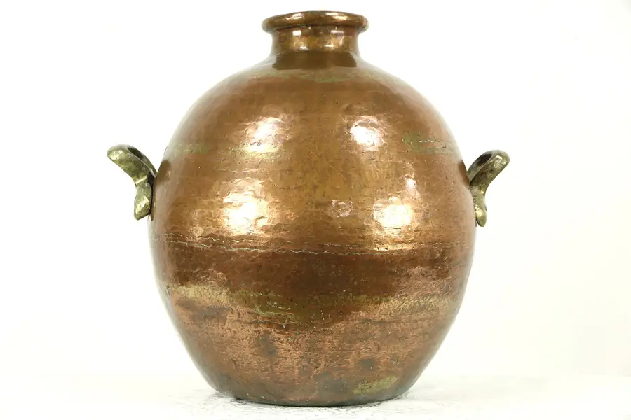 Photo of Copper Hand Hammered Egyptian Large Water, Wine or Oil Jug, Brass Handles