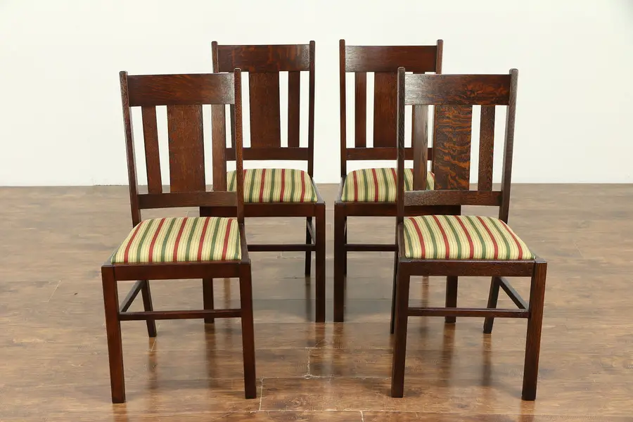 Photo of Set of 4 Arts & Crafts Mission Oak Antique Craftsman Dining Chairs