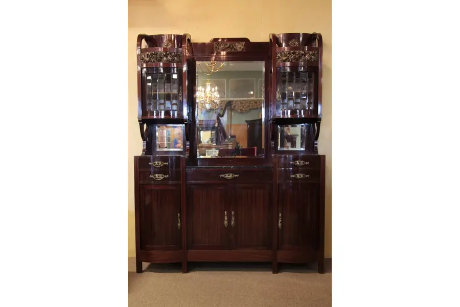 Photo of Lavish Back Bar or Antique Server, Marble & Bronze