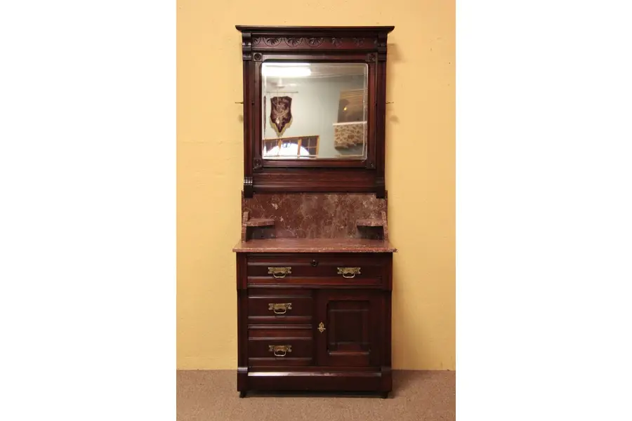 Photo of Victorian Eastlake Marble Top Chest, Mirror, Vanity