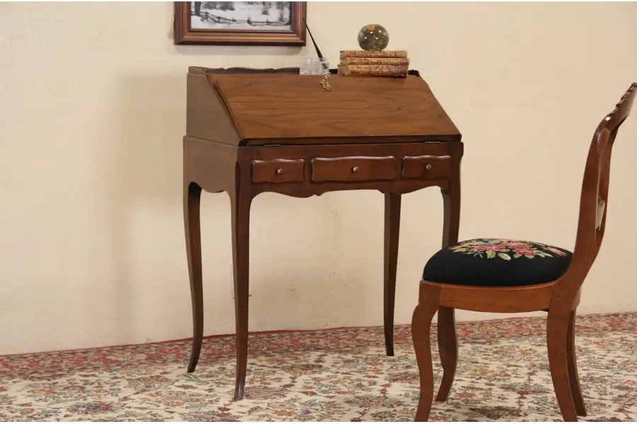 Photo of Vintage Walnut Secretary Desk, Secret Compartment