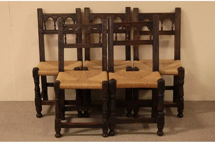 Photo of Set of 5 Walnut Antique 1700's Dining Chairs