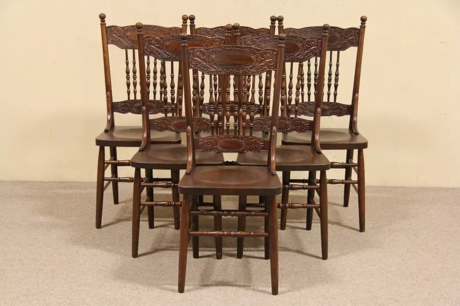 Photo of Set of Six 1900 Antique Double Pressback Dining Chairs