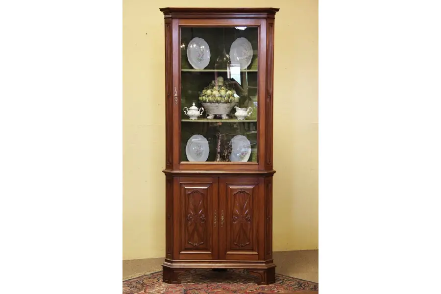 Photo of Italian Carved Corner Cabinet with Glass Door