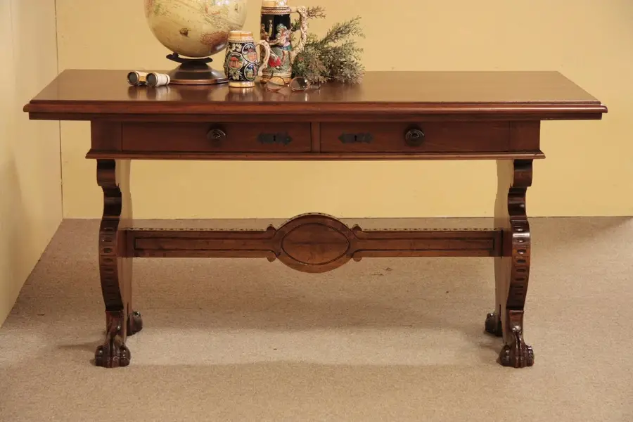 Photo of Carved Antique Writing Desk or Library Table