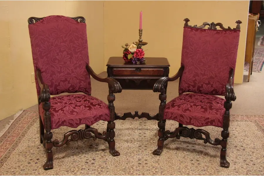 Photo of Pair of Carved Antique Throne Hall Chairs