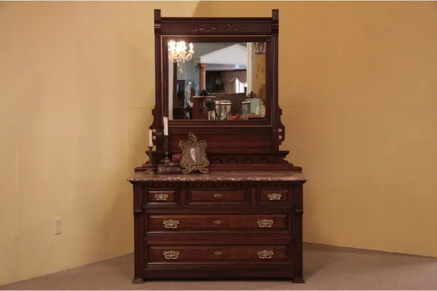 Photo of Victorian Eastlake Marble Top Dresser or Vessel Sink