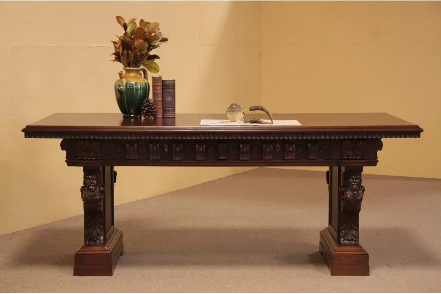 Photo of Renaissance Desk or Library Table, Carved Figures
