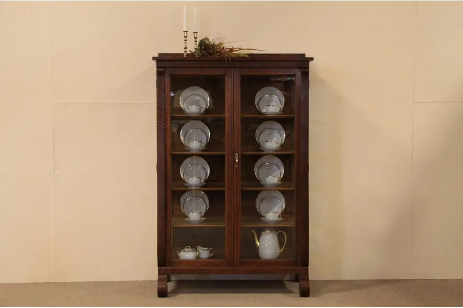 Photo of Empire Revival 1900 Oak China or Curio Cabinet