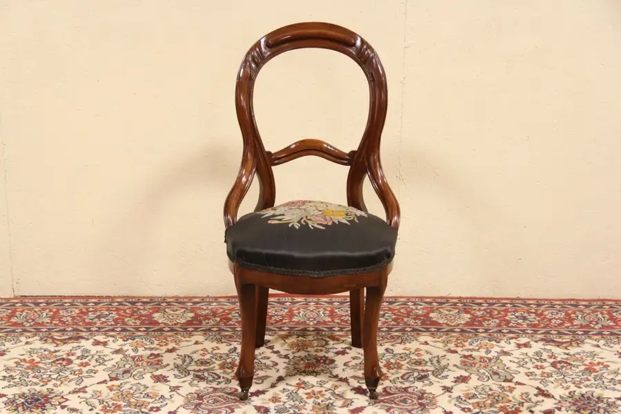 Photo of Victorian 1860 Antique Embroidered Horsehair Chair